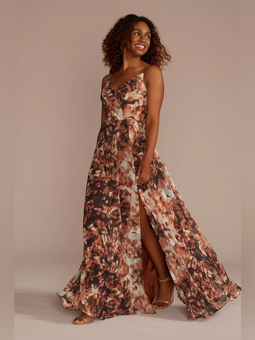 DB STUDIO V-Neck Printed Maxi Dress with Slit STYLE# WBM3342 - Floral